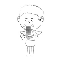 Cupid playing music with harp vector illustration graphic design