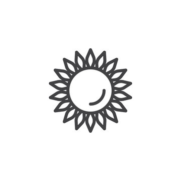 Sunflower outline icon. linear style sign for mobile concept and web design. Helianthus simple line vector icon. Symbol, logo illustration. Pixel perfect vector graphics