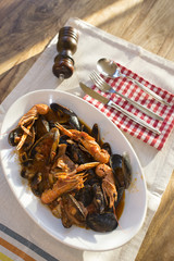fish soup in a serving dish