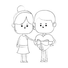 Cute couple with gift box cartoon vector illustration graphic design