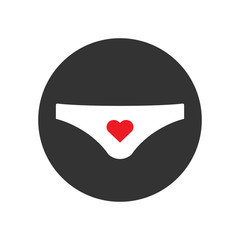 Sexy white panties with red heart. Erotic women's underwear. Vector icon.
