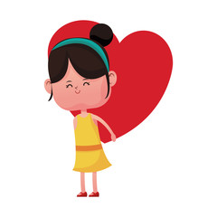 Girl carrying heart cartoon vector illustration graphic design
