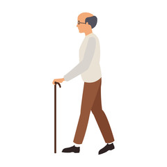 Fototapeta premium Grandfather walking with stick vector illustration graphic design