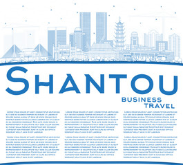 Outline Shantou China City Skyline with Blue Buildings and Copy Space.