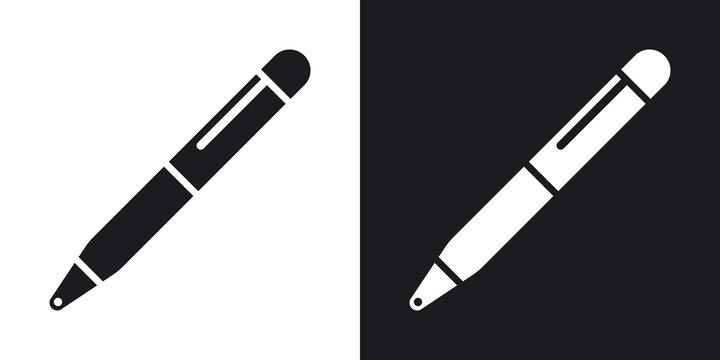 Vector ballpoint pen icon. Two-tone version on black and white background