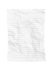 Crumpled notepad sheet isolated on white.