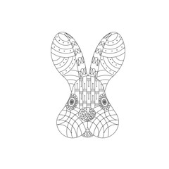 Zentangle Hand drawn rabbit for anti stress coloring pages, post card, t-shirt print, invitation. Tattoo monochrome design.