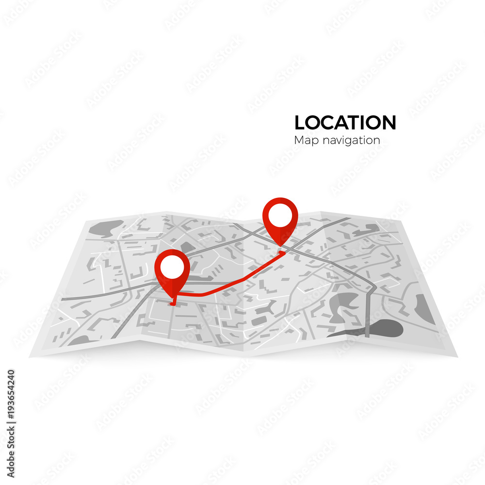 Poster black and white map with red pointers of the starting point of the route and the final. gps navigato