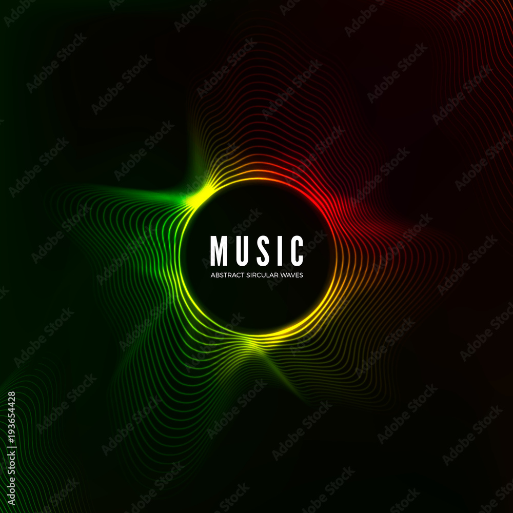 Poster circular sound wave visualization. abstract music background. color structure audio flow. vector ill