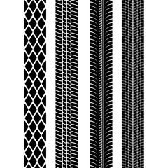 Set of detailed tire prints. Modern tire tread. Tire mark black. Vector illustration