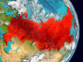 Orbit view of Russia in red