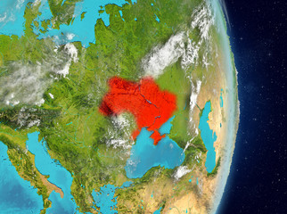 Orbit view of Ukraine in red