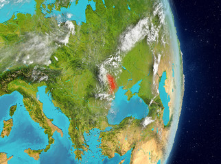 Orbit view of Moldova in red