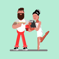 Delivery boy brings pizza to the client