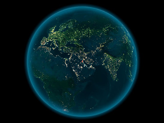 Kuwait on planet Earth in space at night