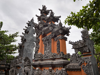 Hindu temple with statues of the gods on Bali island, Indonesia. Balinese Hindu Temple, old hindu...