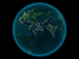 Qatar on planet Earth in space at night