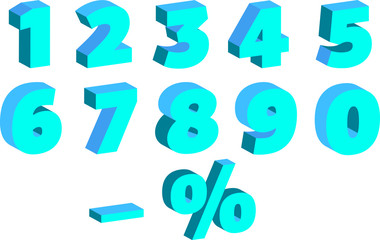 A set of numbers with the effect of 3-d, for sales, in blue shades
