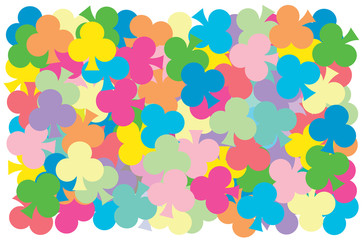 Multi color of clubs card put overlap to pattern. colorful of geometry shape overlay to texture of backdrop.