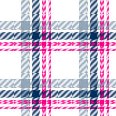 Pink, blue and white plaid seamless pattern. Vector background