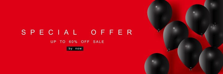 Big Sale, discount coupon with realistic black balloons, creative template, seasonal discounts, buy now