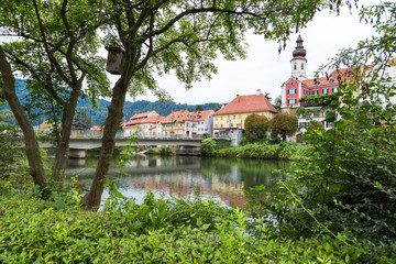 Fototapeta na wymiar Frohnleiten by Mud River in Styria