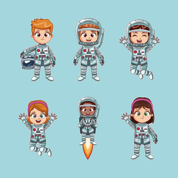 Collection Of Astronauts Kids Cartoon Vector Illustration Graphic Design