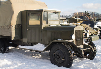 vintage old truck on snow in winter