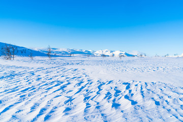 View of snowy landscape in Beitostolen. Winter in Norway