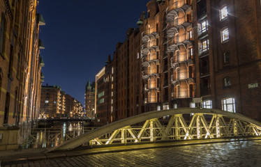 Night bridge in Hamburg Speicherstadt