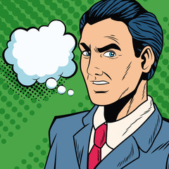 Businessman with blank bubble pop art cartoon vector illustration graphic design