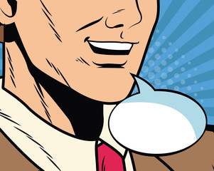 Businessman with blank bubble pop art cartoon vector illustration graphic design