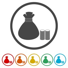 Money bag sign icon. 6 Colors Included 