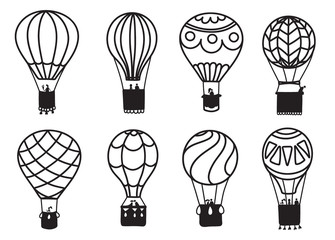 Set of vector outline hot air balloons