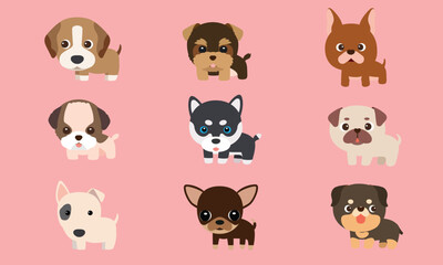 Vector series about cute puppies poodles, Siberian Husky, bull terriers and other breeds.