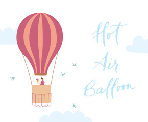 Vector hot air balloon with girl