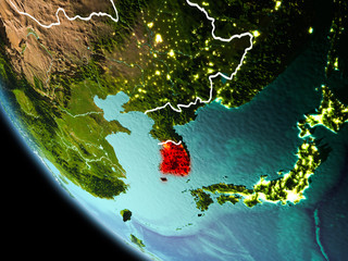 South Korea at night on Earth
