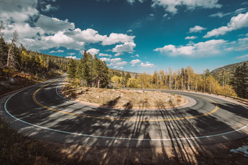 Hairpin turn at autumn in Colorado, USA.