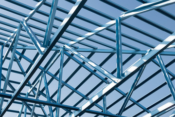 Structure of steel roof frame for building construction.