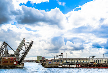 Fototapeta na wymiar View on drawbridge in the port of Antwerp - Belgium
