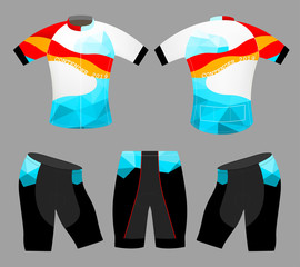 Sports low poly colors t-shirt vector cycling vest design on a gray background