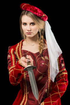 Dama ze sztyletem, portret, średniowiecze