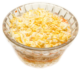 Dishes from egg with mayonnaise on white background