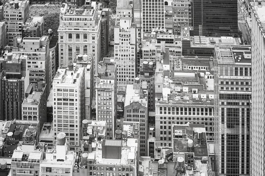 Fototapeta Black and white aerial picture of the Manhattan, New York City, USA.