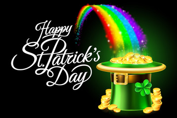 Fototapeta Happy St Patricks Day Leprechaun Hat Rainbow Sign obraz