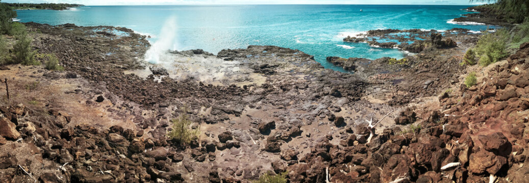 Spouting Horn panoramic view in Poipu, Hawaii