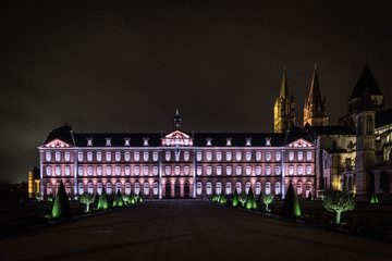 Architecture and attractions of the night city of France Caen