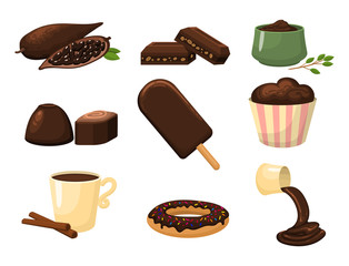 Chocolate various tasty sweets and candies sweet brown delicious gourmet sugar cocoa snack vector illustration