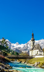 Fototapeta premium View on church in Ramsau in the Bavarian Alps