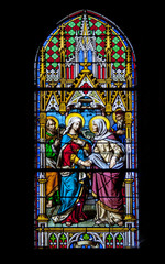 Obernai. Vitrail de l'&eacute;glise saints Pierre et Paul, Alsace, Bas Rhin. Grand Est 